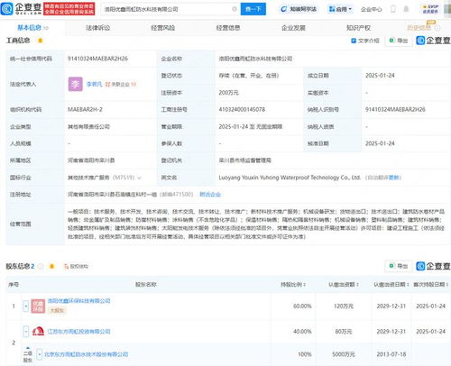 东方雨虹等在洛阳投资成立防水科技公司